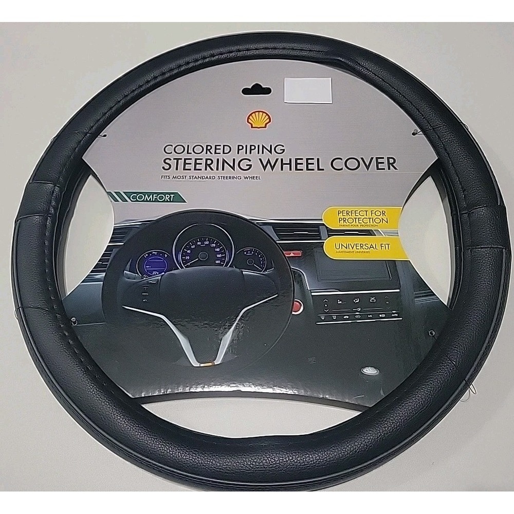 Steering Wheel Cover New Black Gray‎ Piping Shell Oil Standard Fit Comfort Grip.
